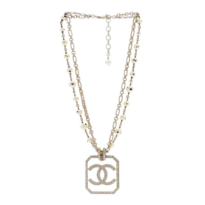 Chanel Pearl Crystal CC Double Strand Necklace Gold 2 of 5