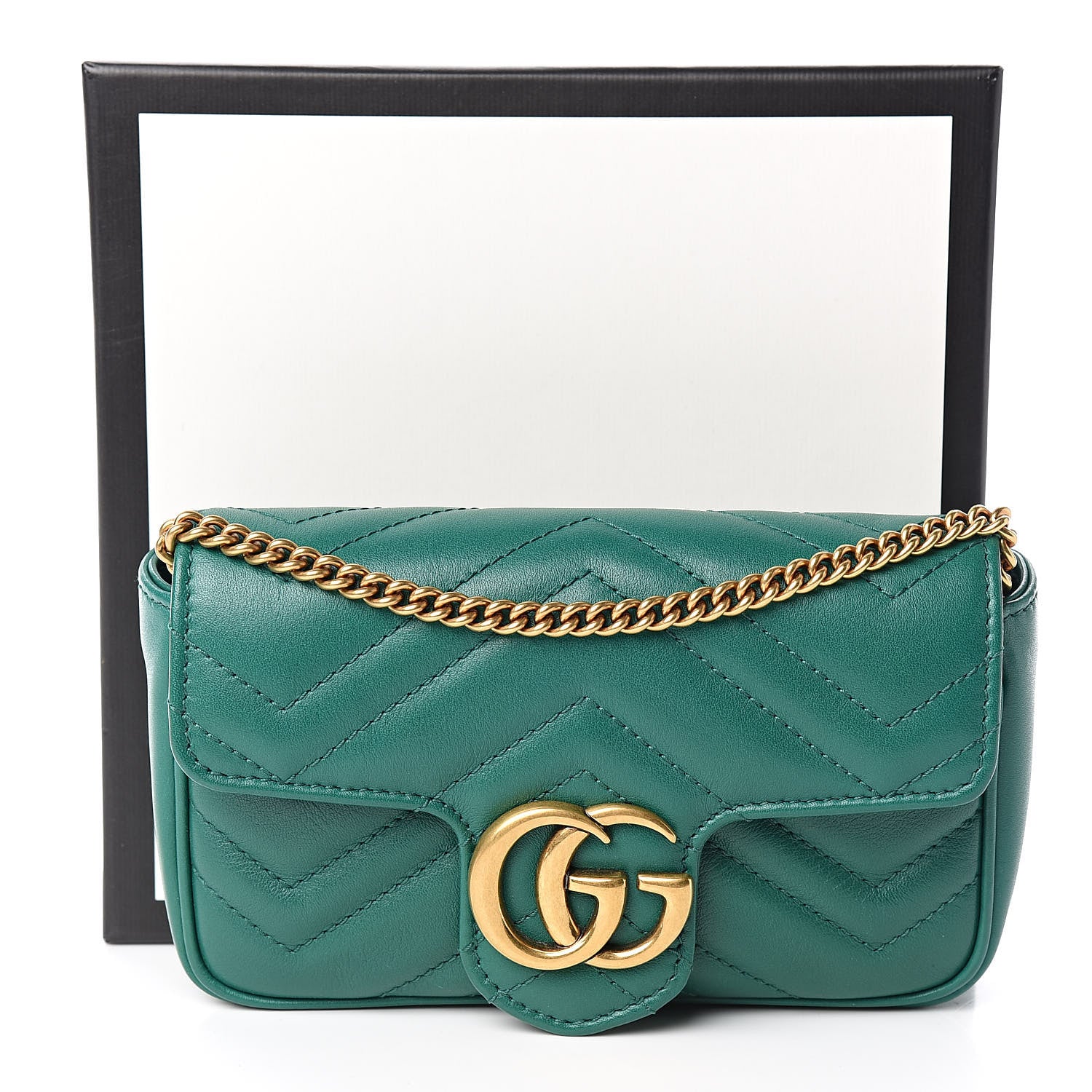 Gucci Calfskin Matelasse Super Mini GG Marmont Shoulder Bag Emerald Green 11 of 11