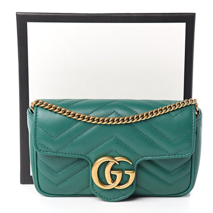 Gucci Calfskin Matelasse Super Mini GG Marmont Shoulder Bag Emerald Green 11 of 11