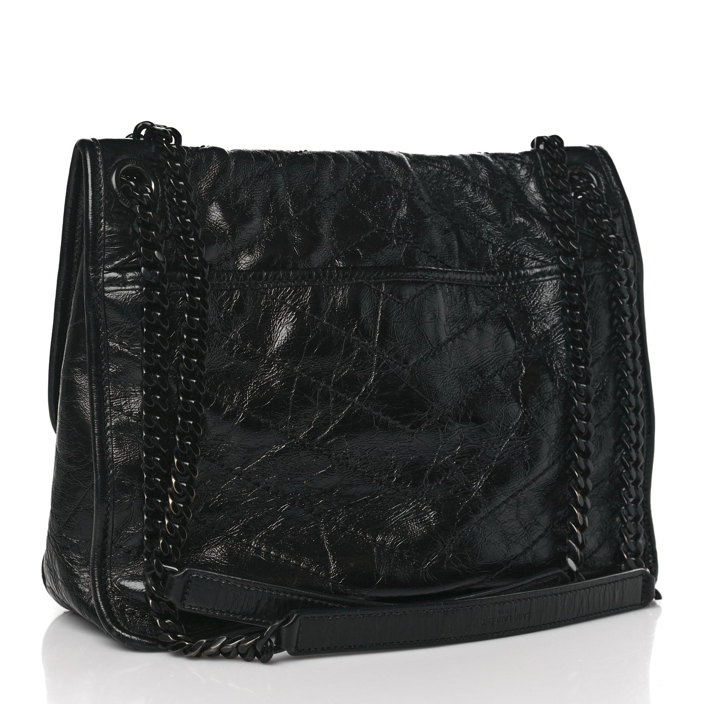 Crinkled Calfskin Matelasse Monogram Medium Niki Chain Satchel Black