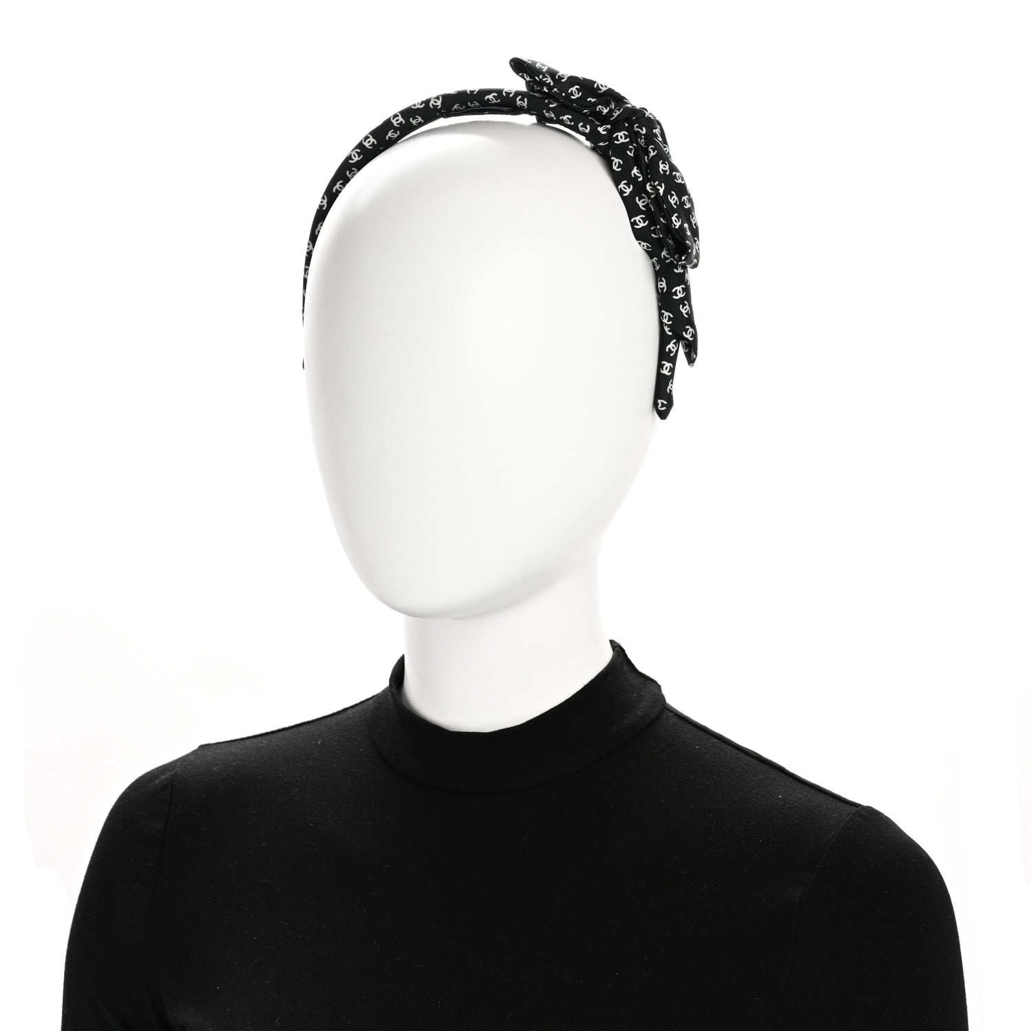 Chanel Silk Bow CC Headband Black Ecru 2 of 6