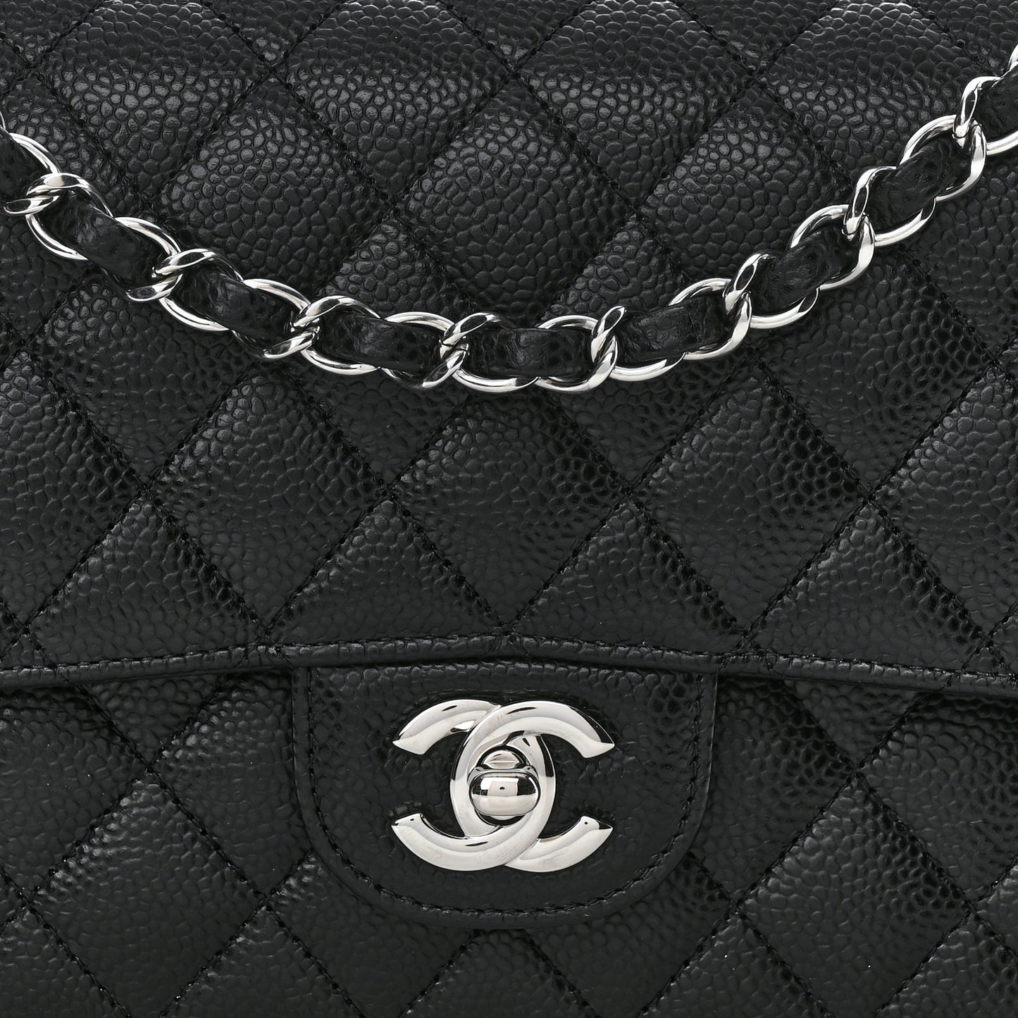 Caviar Quilted Medium Double Flap Black