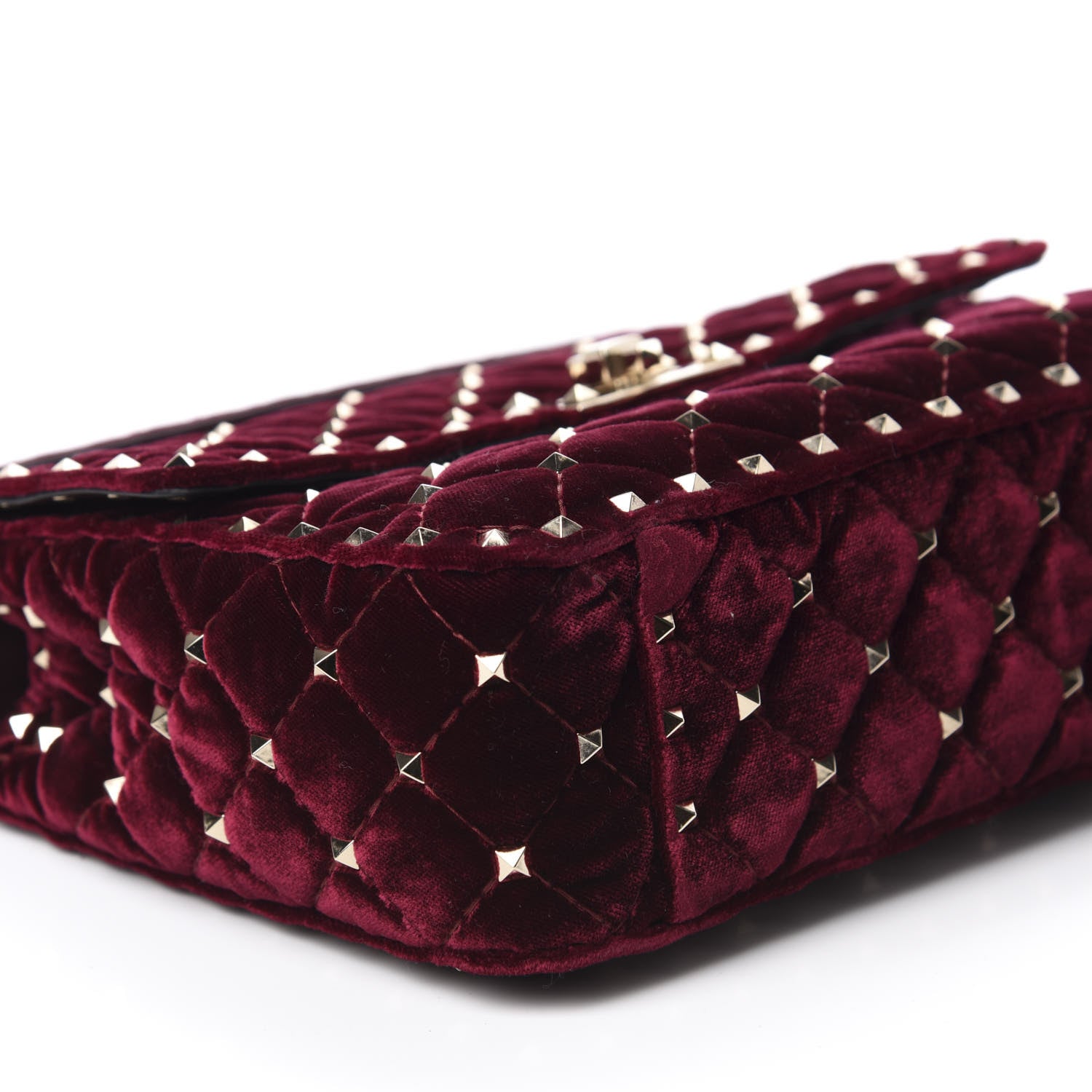 Valentino Garavani Velvet Medium Rockstud Spike Shoulder Bag Rubino 6 of 9