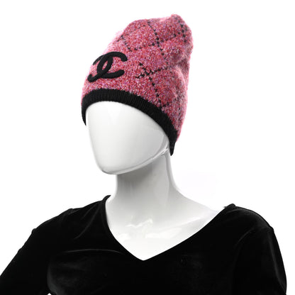 Chanel Cashmere Logo Beanie Hat Dark Pink Black 2 of 4