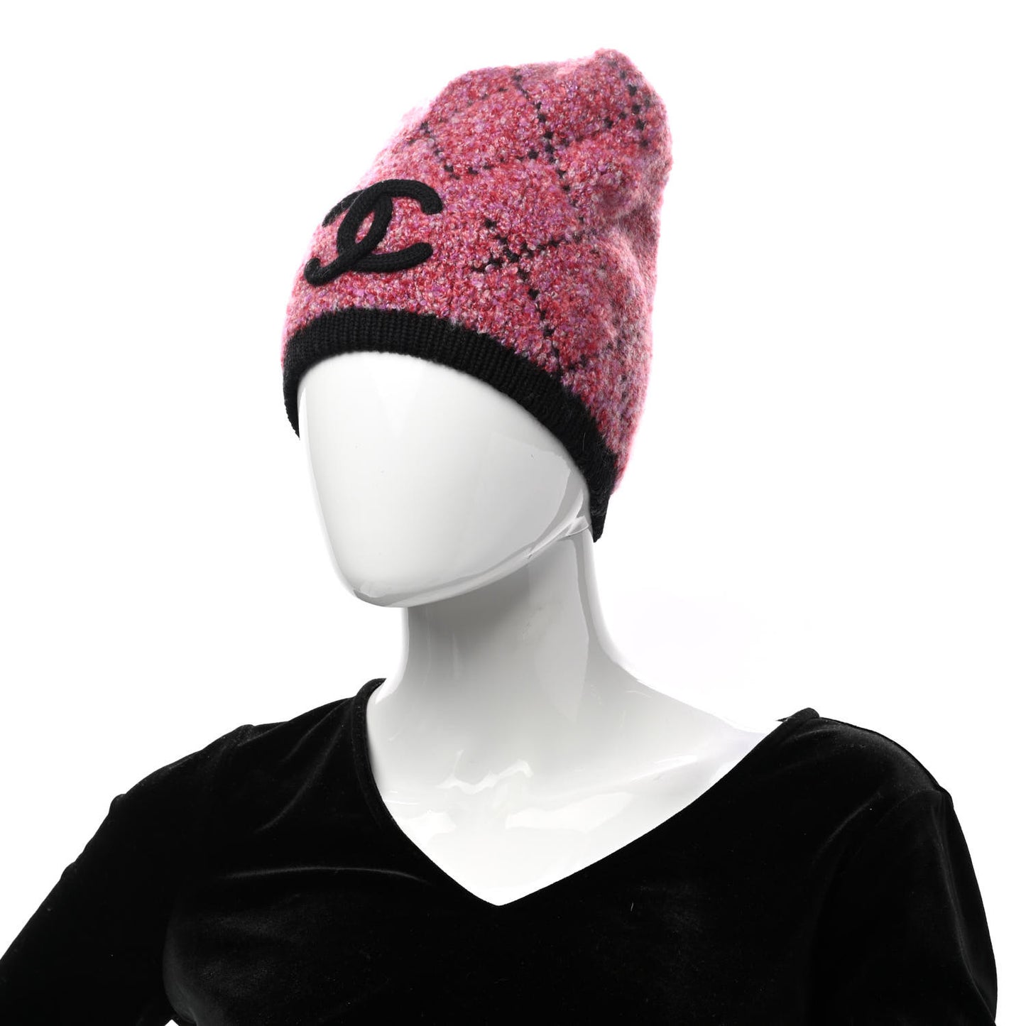 Cashmere Logo Beanie Hat Dark Pink Black