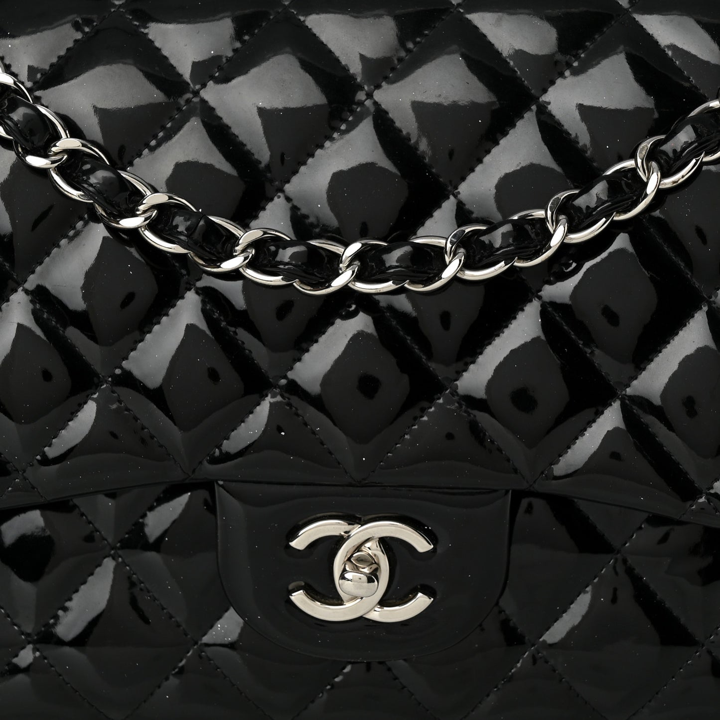 Patent Quilted Jumbo Double Flap Black