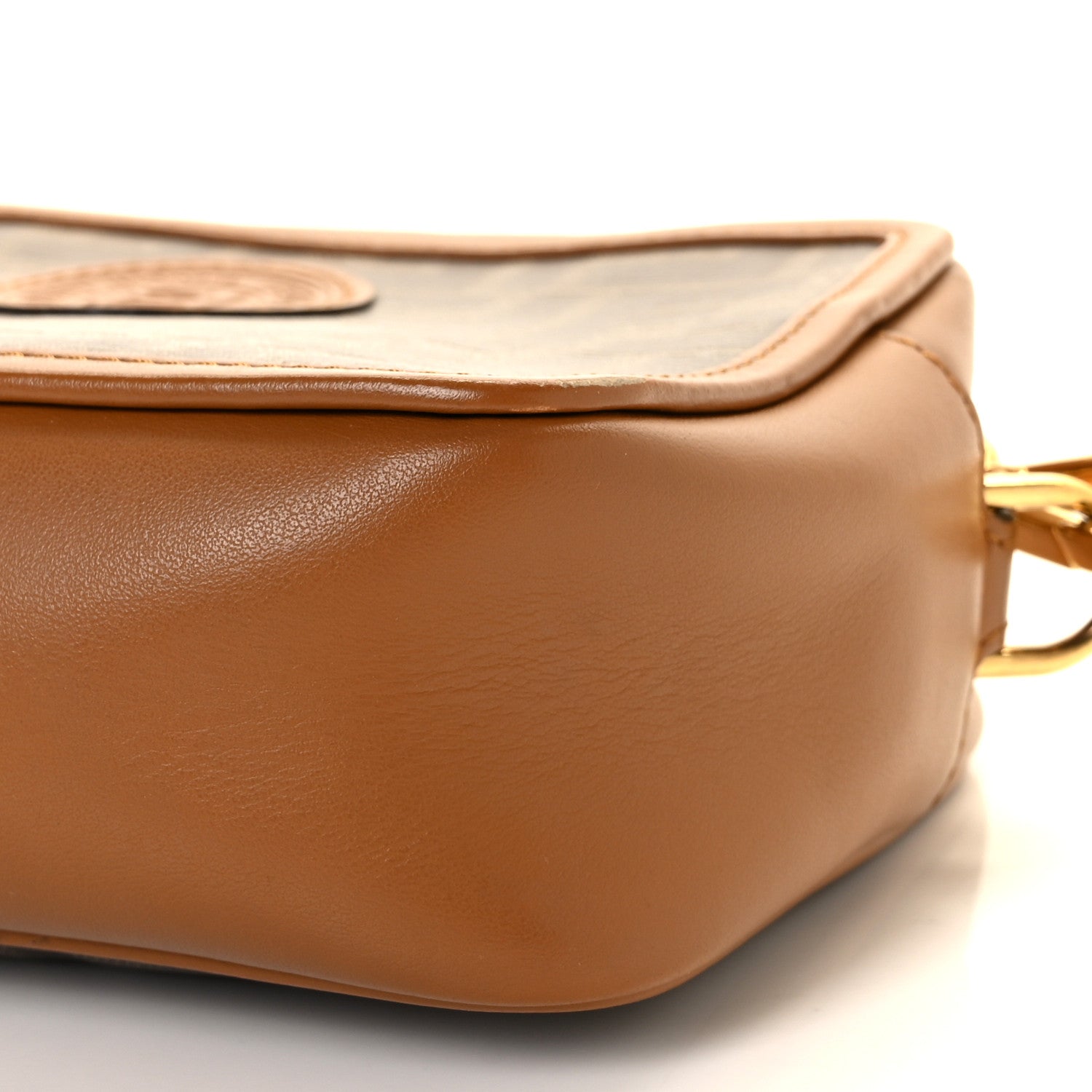 Fendi Glazed Fabric Vitello Century FF 1974 Stamp Patch Mini Camera Case Mogano Panna Caramello 8 of 9