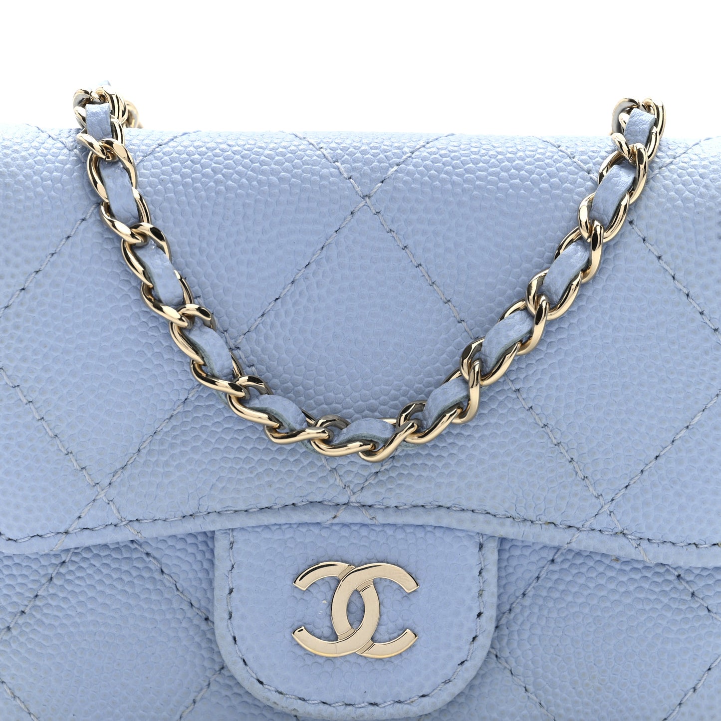 Caviar Quilted Mini Chain Belt Bag Light Blue
