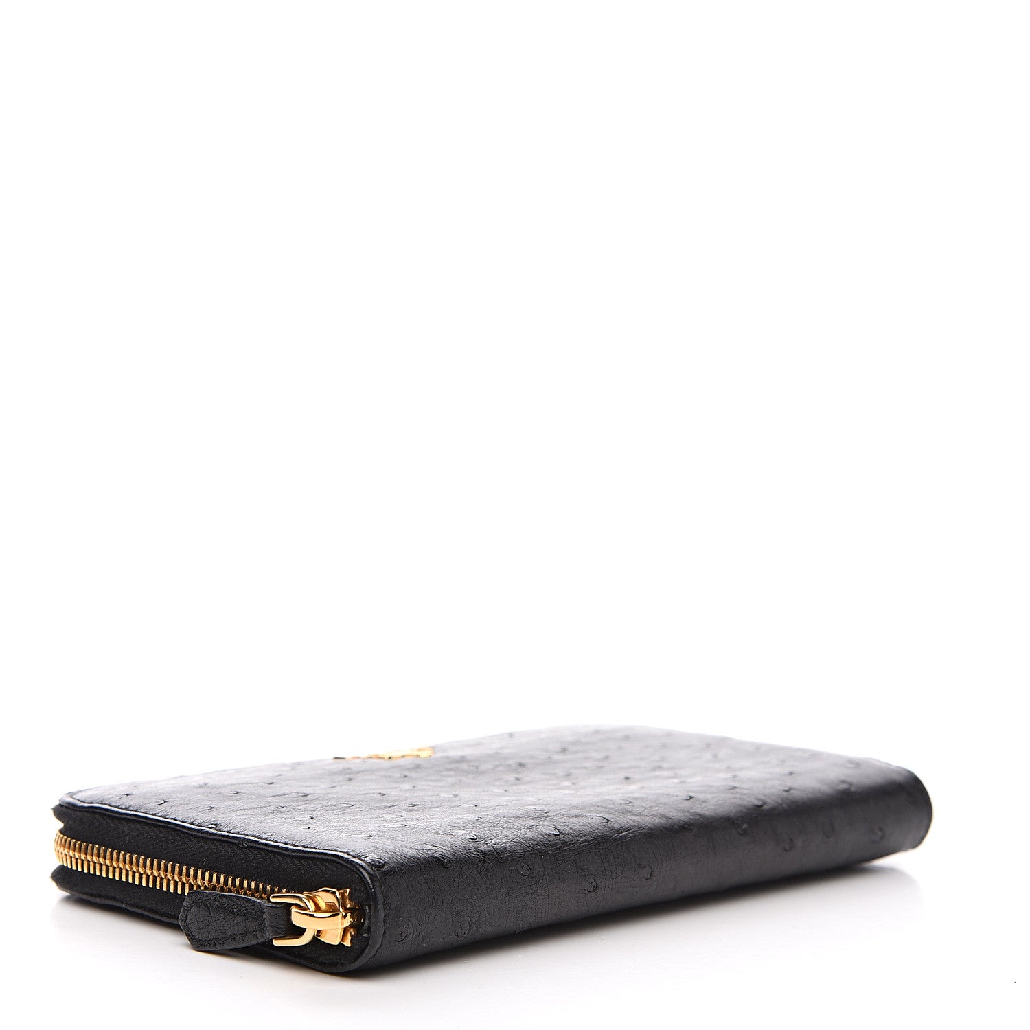 Prada Ostrich Zip Around Wallet Black 3 of 8
