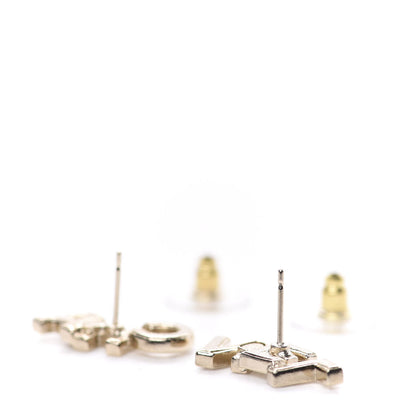 Chanel Crystal Pearl Signature Stud Earrings Gold 3 of 4