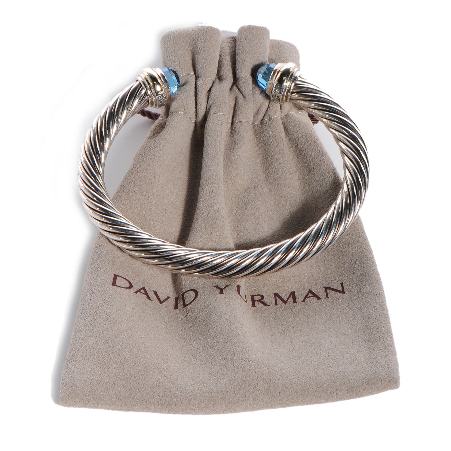 David Yurman Sterling Silver 14K Yellow Gold Blue Topaz 7mm Cable Classics Bracelet 6 of 6
