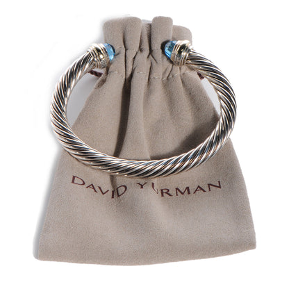 David Yurman Sterling Silver 14K Yellow Gold Blue Topaz 7mm Cable Classics Bracelet 6 of 6