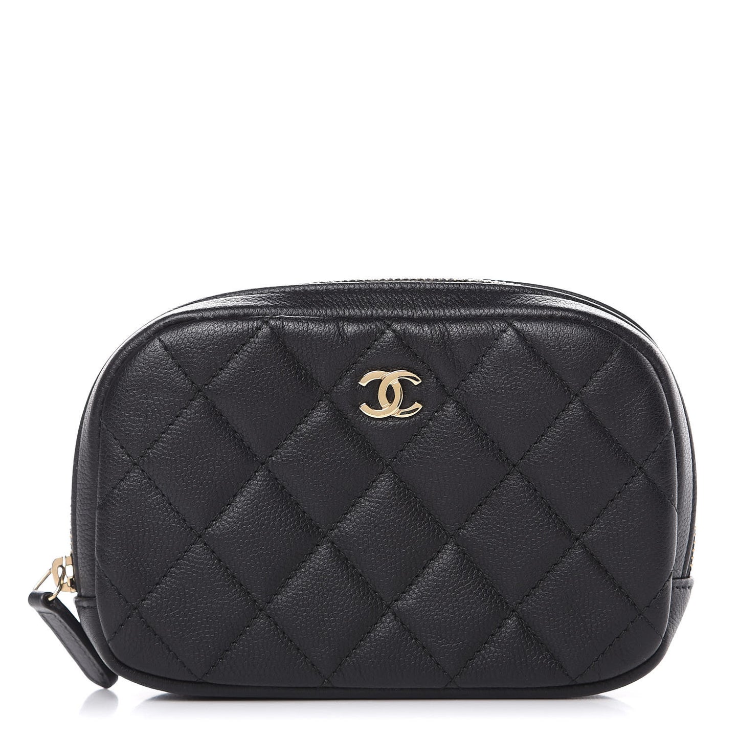 Caviar Quilted Small Curvy Pouch Cosmetic Case Black