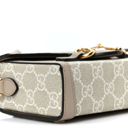 Gucci GG Supreme Monogram Textured Dollar Calfskin Mini Horsebit 1955 Shoulder Bag Beige Mystic White Oatmeal 8 of 10
