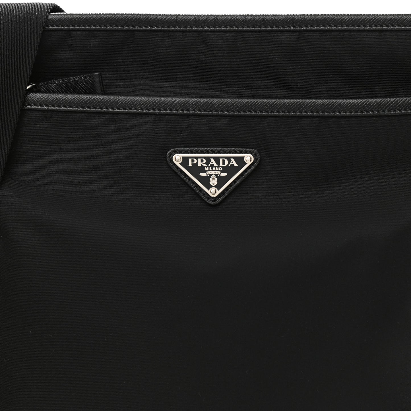 Tessuto Nylon Saffiano Flat Messenger Bag Black