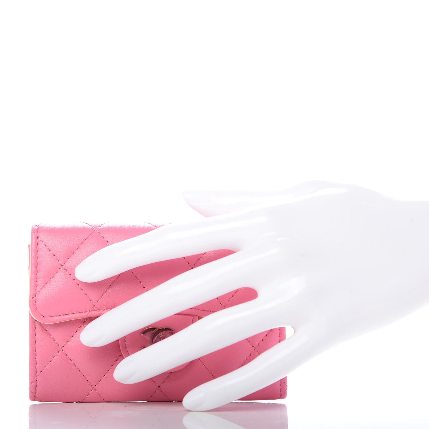 Lambskin Quilted Flap Card Holder Wallet Pink Yellow