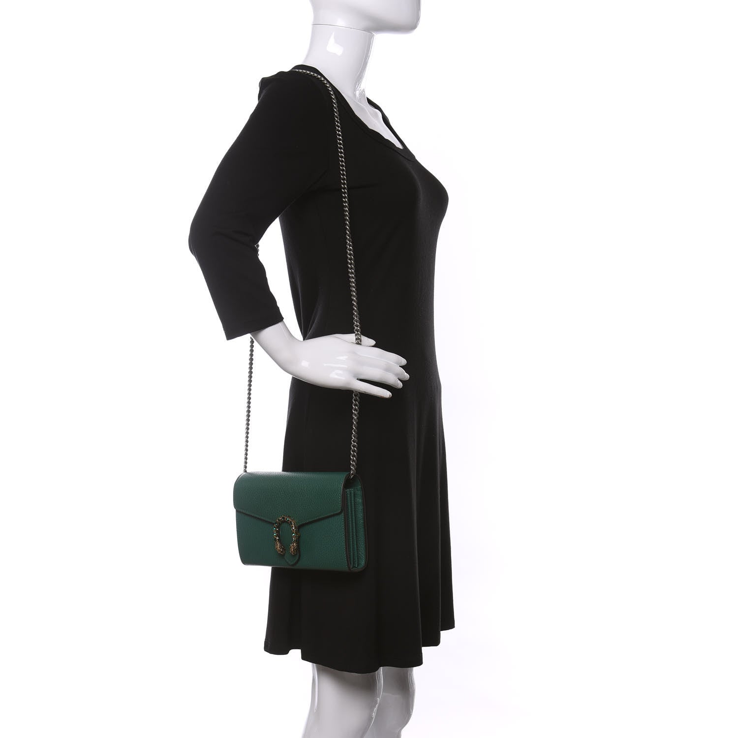 Gucci Calfskin Mini Dionysus Chain Wallet Emerald 2 of 10