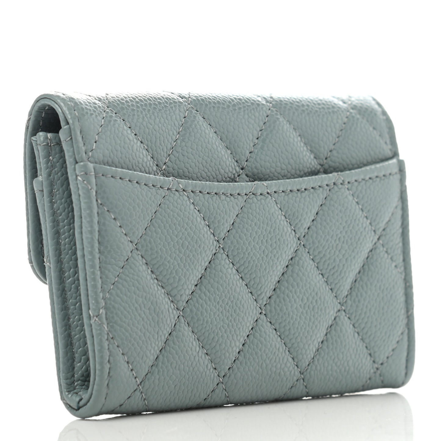 Caviar Quilted Flap Card Holder Wallet Dark Grey