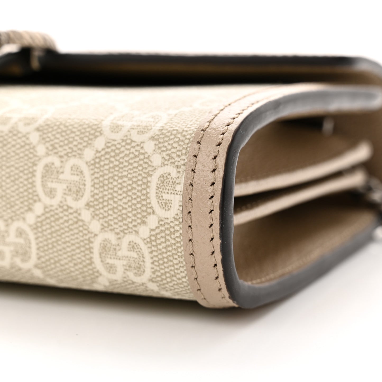 GG Supreme Monogram Textured Dollar Calfskin Mini Dionysus Chain Wallet Beige Mystic White Oatmeal