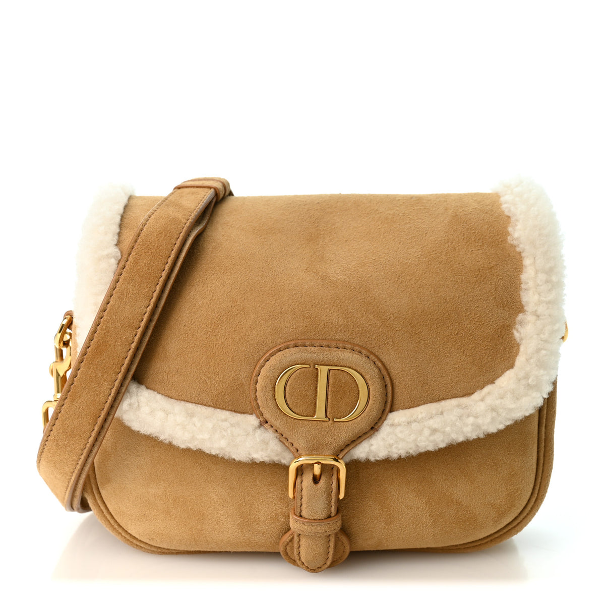 Christian Dior Suede Shearling Medium Bobby Flap Natural 1 of 9