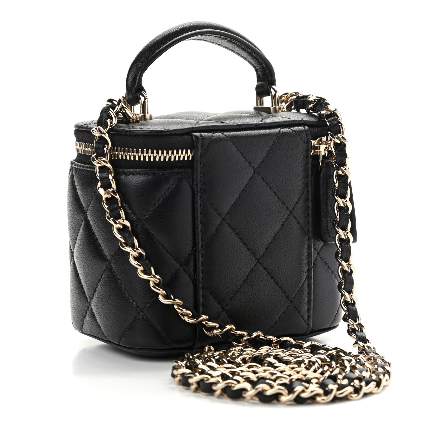Chanel Lambskin Quilted Top Handle Mini Vanity Case With Chain Black 3 of 11