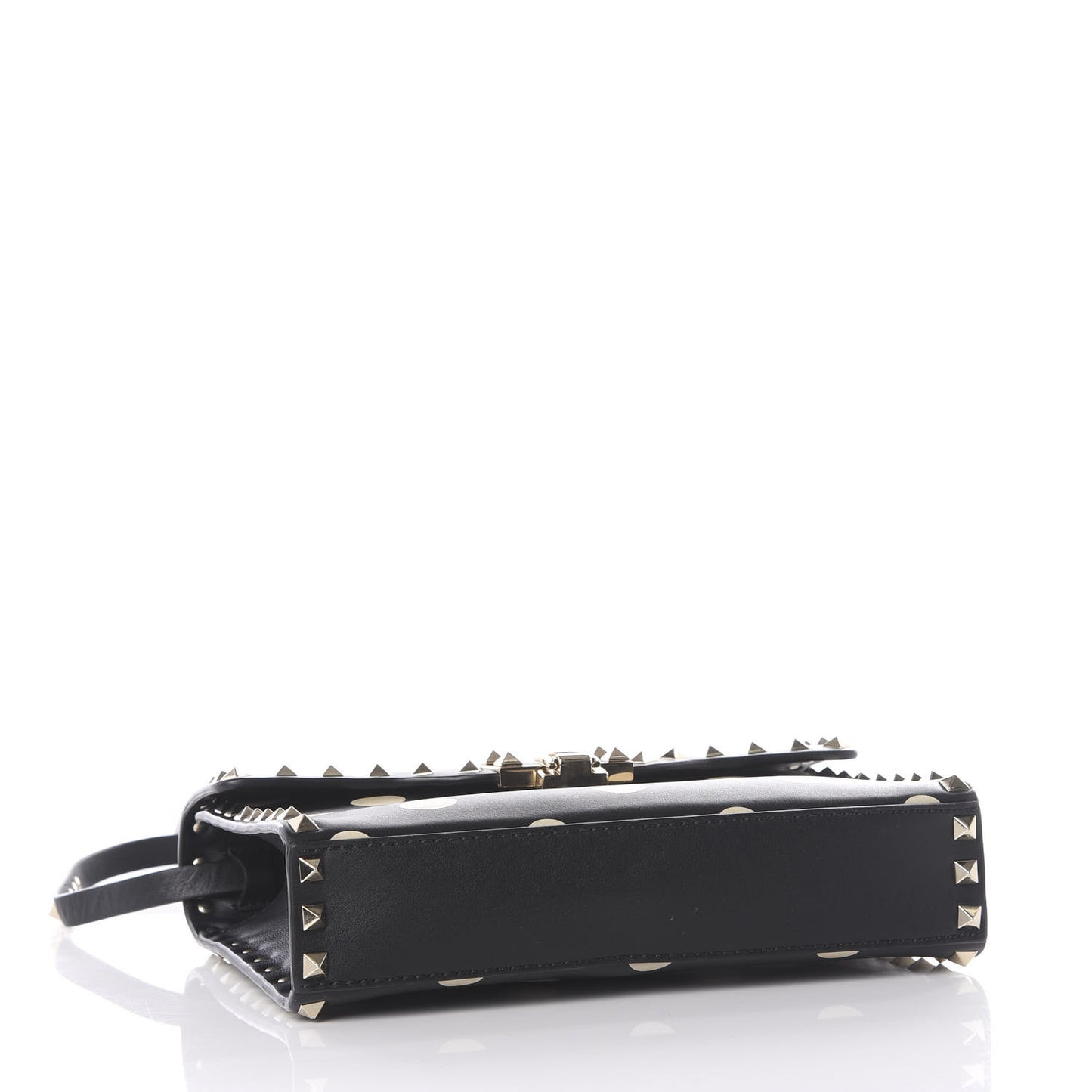 Vitello Polka Dot Medium Rockstud Flip Lock Crossbody Bag Black Light Ivory