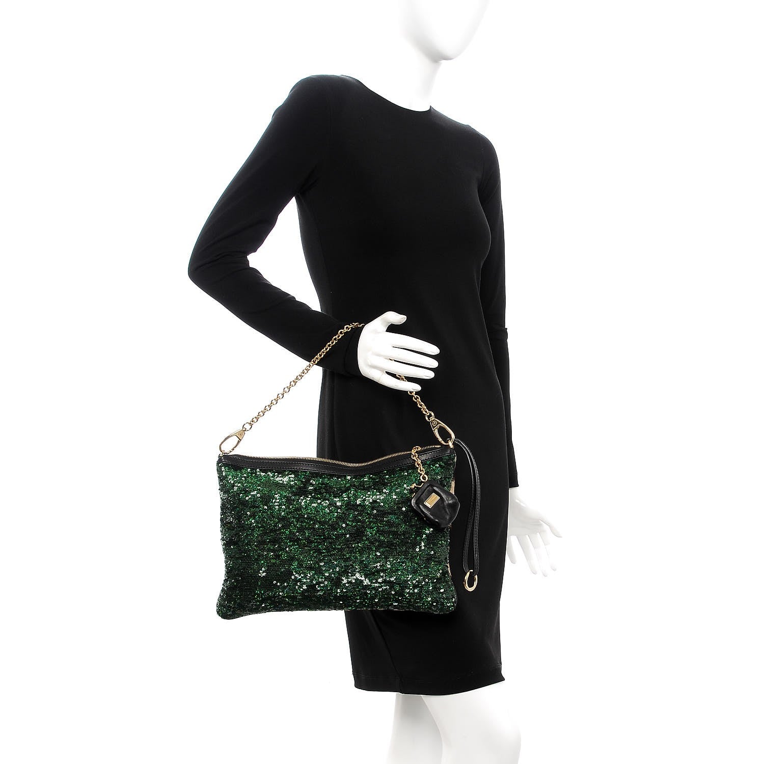 Dolce & Gabbana Sequin Leopard Print Calf Hair Chain Clutch Beige Bottle Green 2 of 7
