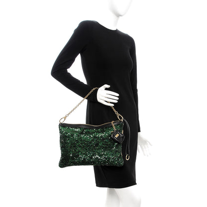 Dolce & Gabbana Sequin Leopard Print Calf Hair Chain Clutch Beige Bottle Green 2 of 7