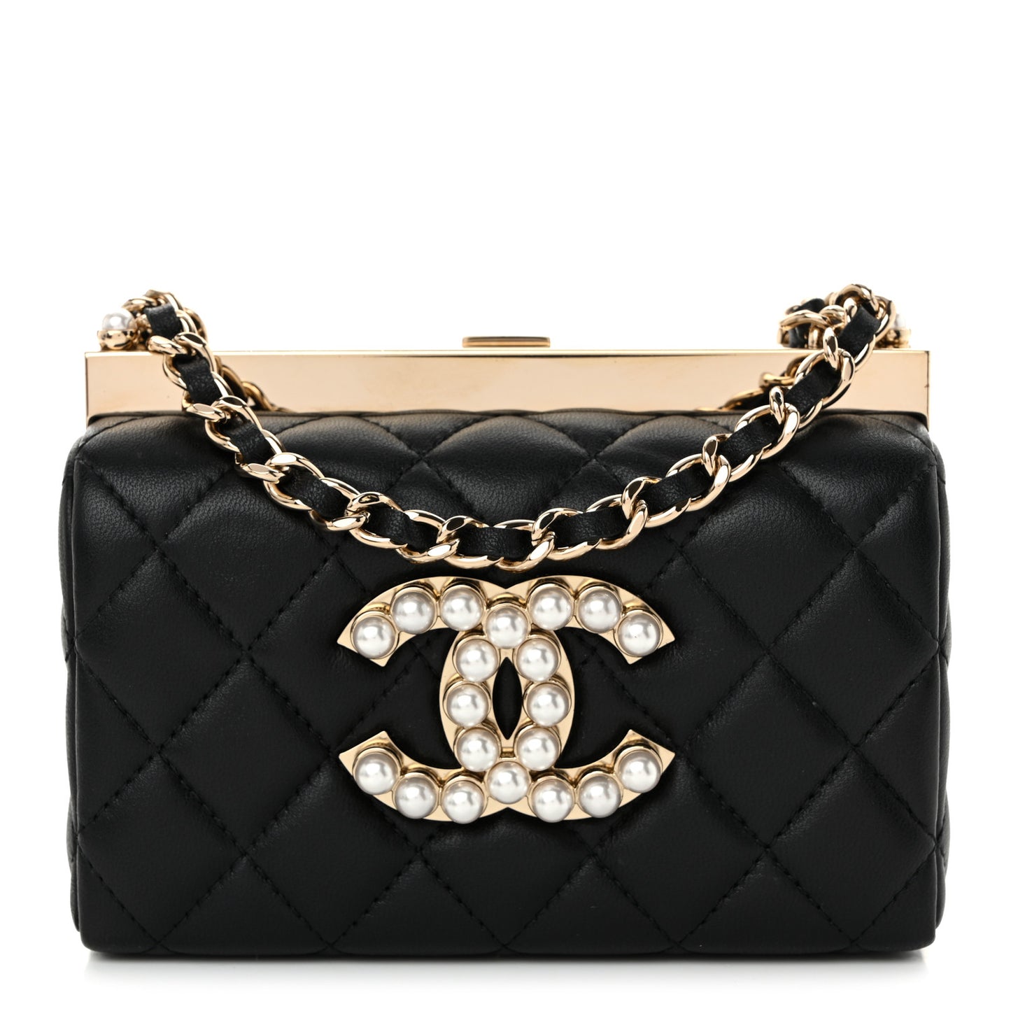Lambskin Quilted Pearl CC Vanity Case Black