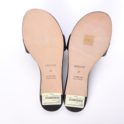 Hermes Calfskin Raw Edge Lisboa Sandals 37 Black 8 of 9
