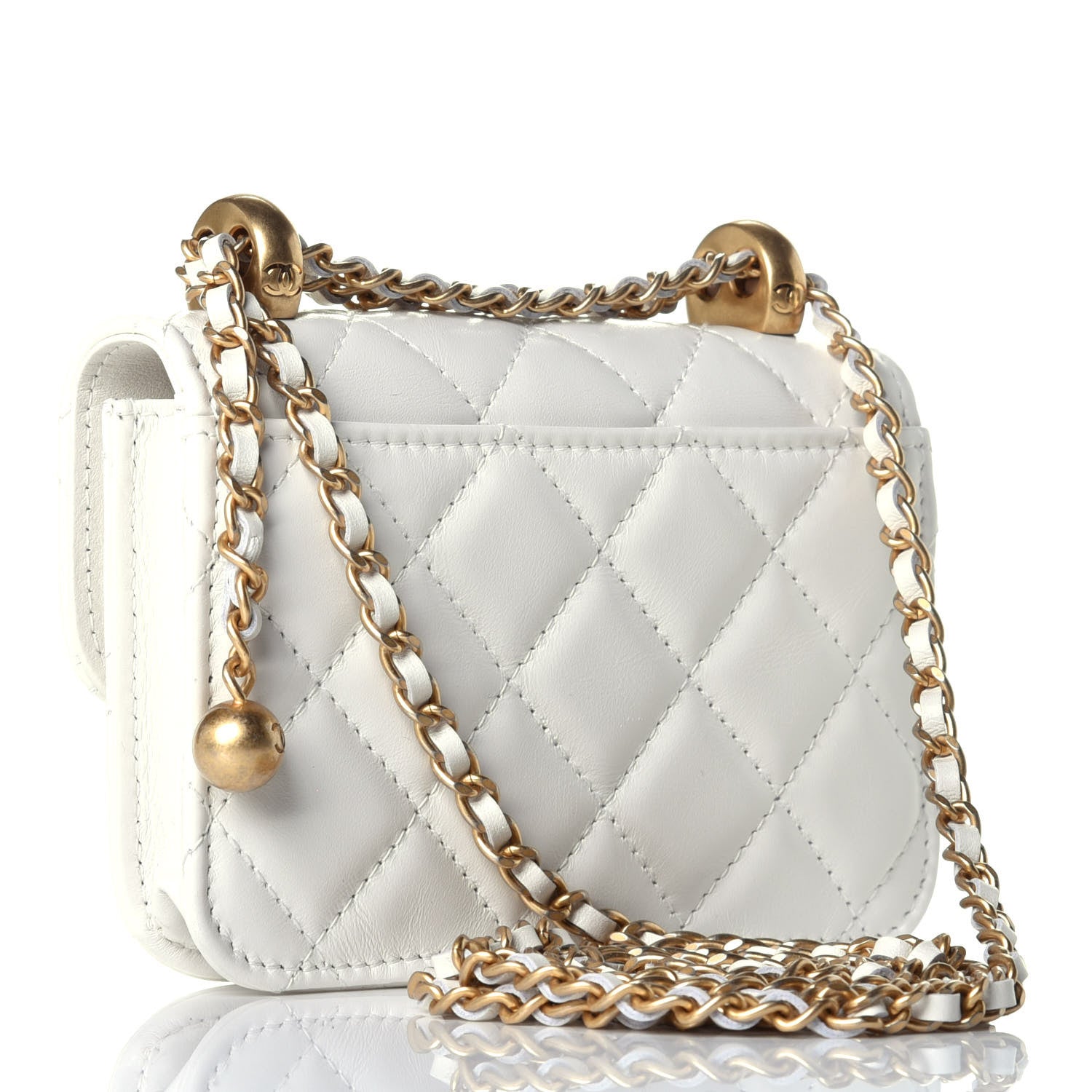Chanel Calfskin Quilted Perfect Fit Coin Purse With Chain White 3 of 10