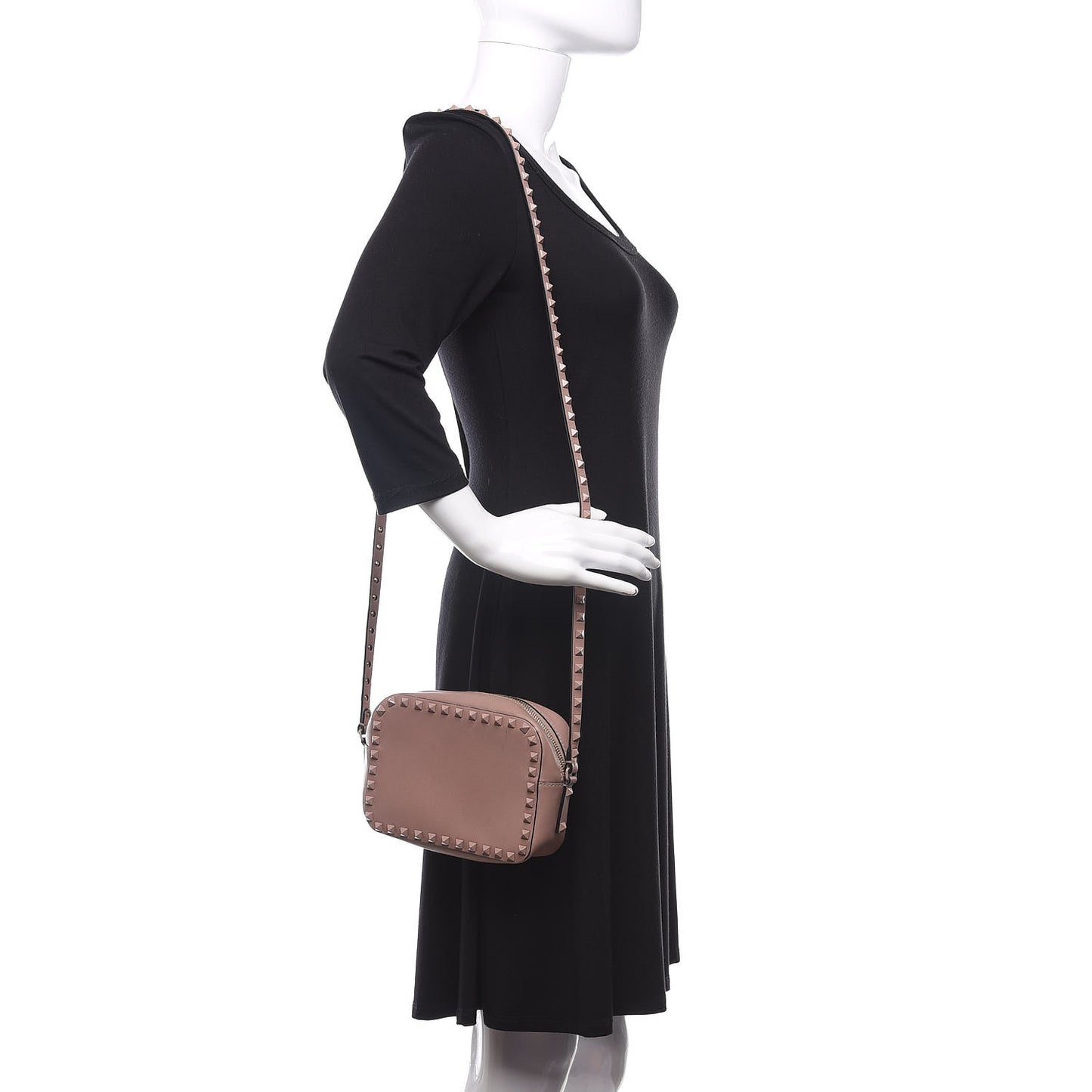 Calfskin Monochrome Rockstud Camera Crossbody Bag Poudre