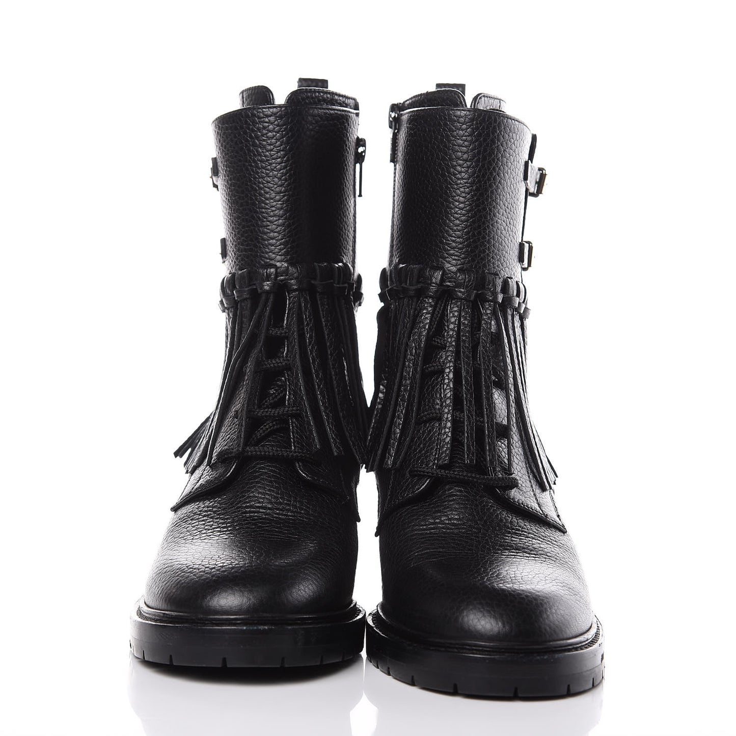 Calfskin Fringe Combat Boots 39 Black