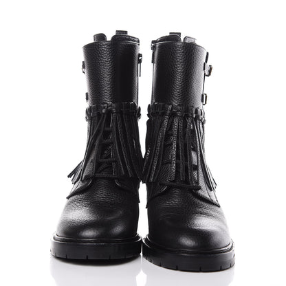 Valentino Garavani Calfskin Fringe Combat Boots 39 Black 3 of 9