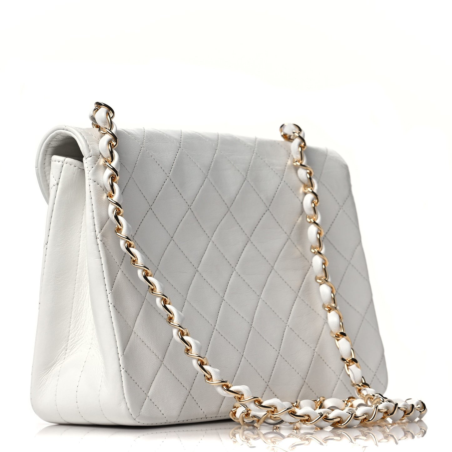 Lambskin Quilted Small Single Flap White