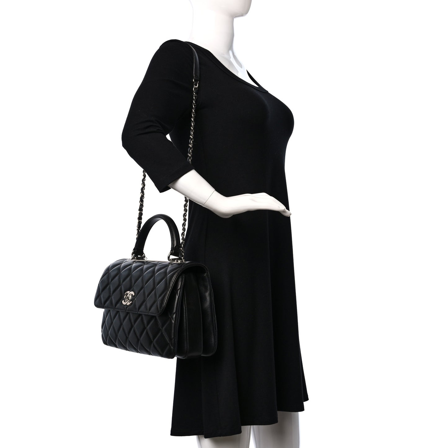 Lambskin Quilted Medium Trendy CC Flap Dual Handle Bag Black