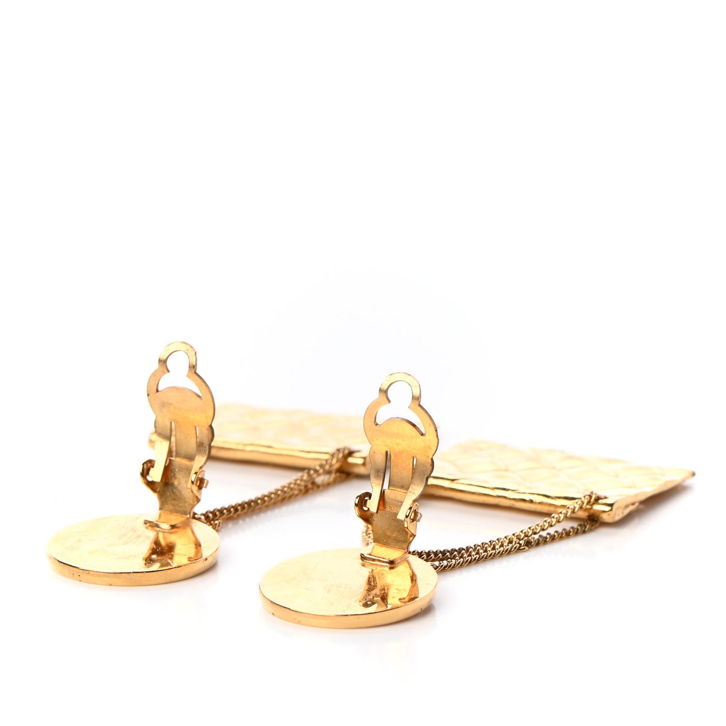 CC Quilted Flap Bag Drop Clip On Earrings Gold