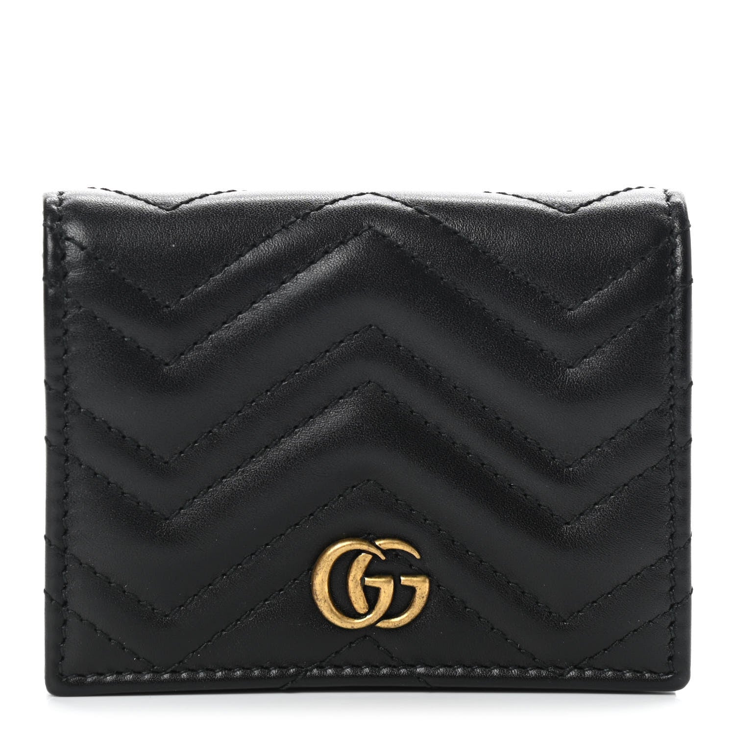 Gucci Calfskin Matelasse GG Marmont Card Case Wallet Black 1 of 8