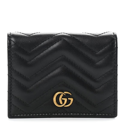 Gucci Calfskin Matelasse GG Marmont Card Case Wallet Black 1 of 8