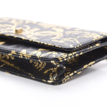 Chanel Calfskin Crocodile Embossed Graffiti 2.55 Cocodile Reissue Wallet On Chain WOC Black Gold 11 of 14