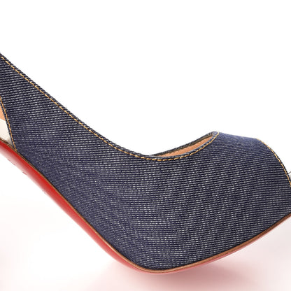 Christian Louboutin Denim Private Number 120 Pumps 36.5 Blue White 12 of 14