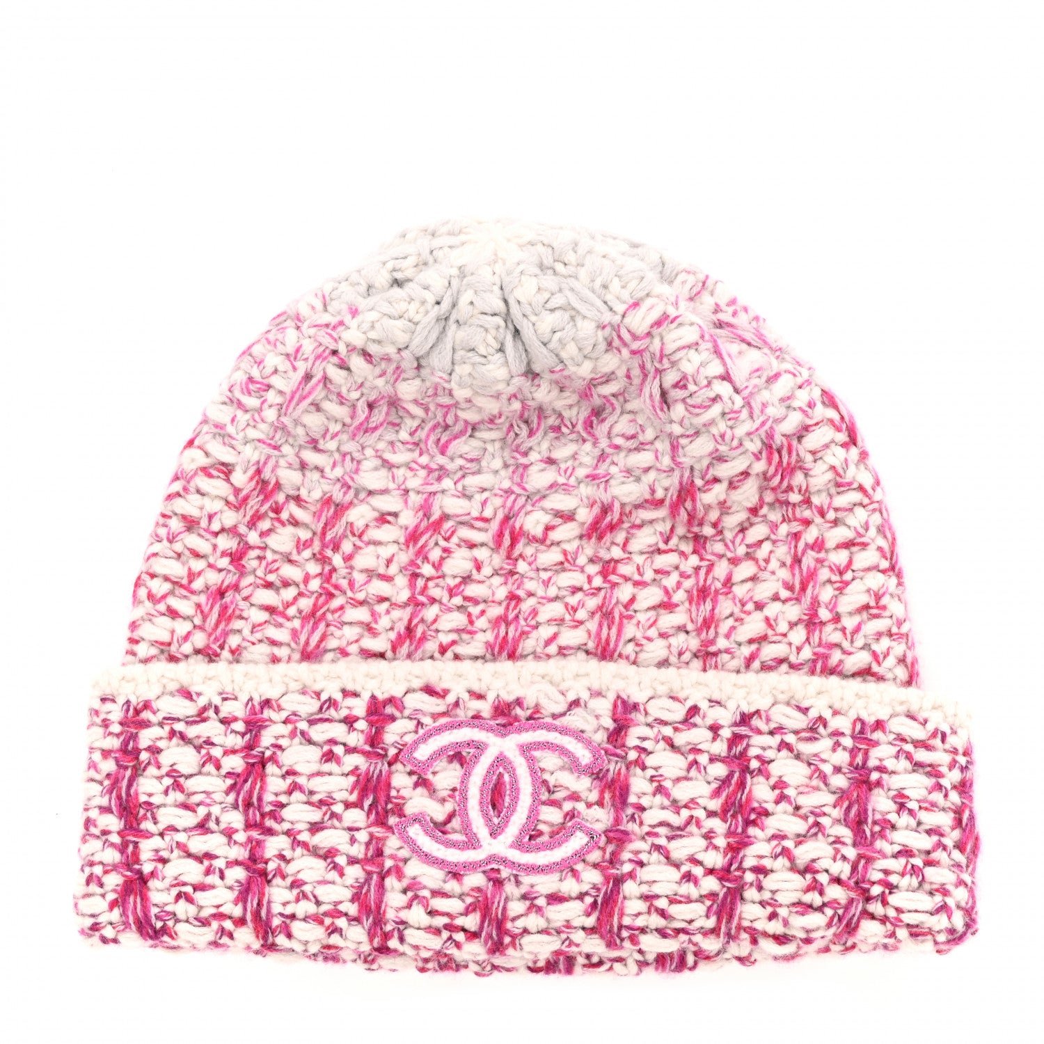 Chanel Cashmere CC Beanie Hat Pink Beige 1 of 4