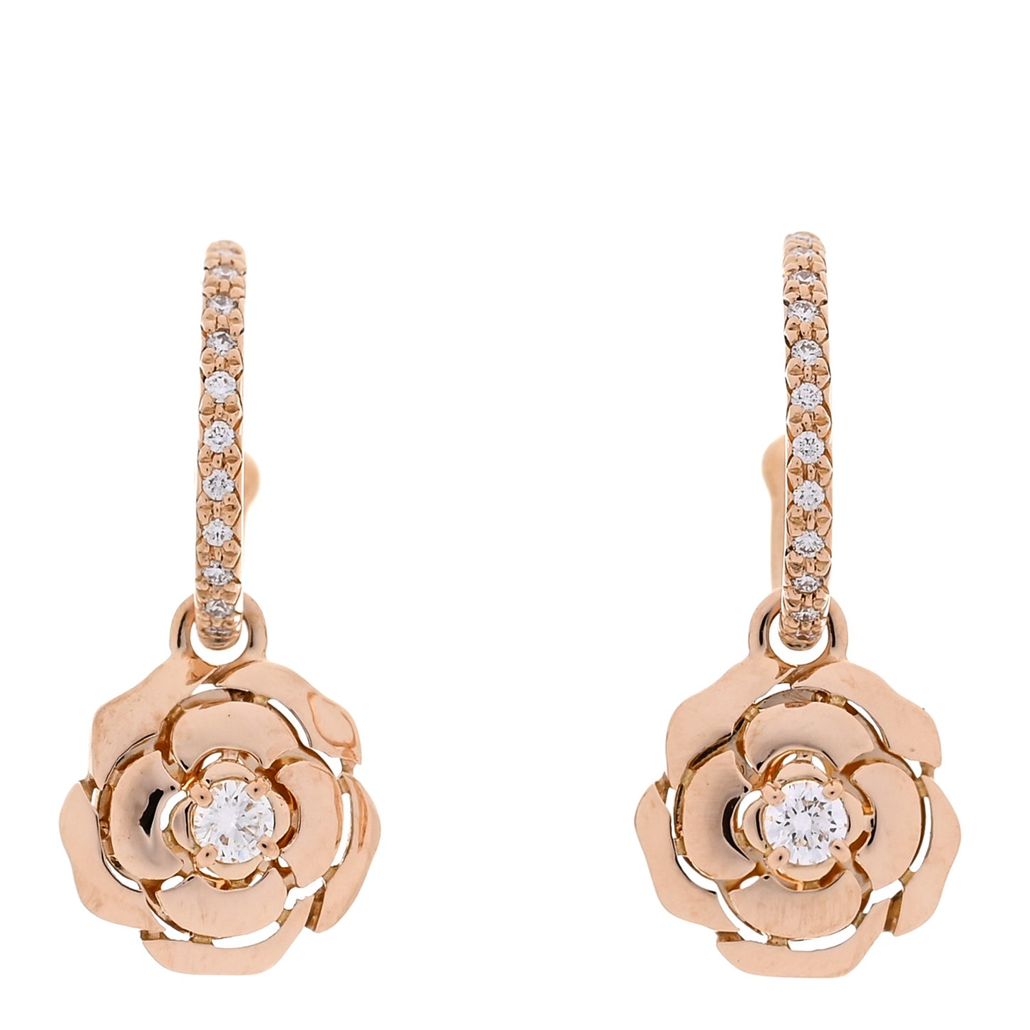 18K Rose Gold Diamond Extrait de Camelia Drop Earrings