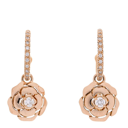 Chanel 18K Rose Gold Diamond Extrait de Camelia Drop Earrings 1 of 7