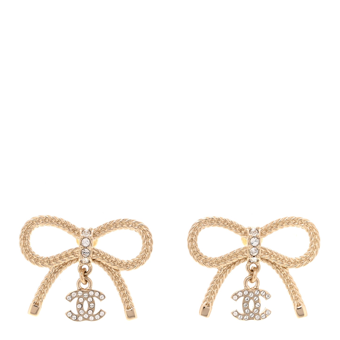 Crystal CC Bow Drop Earrings Gold