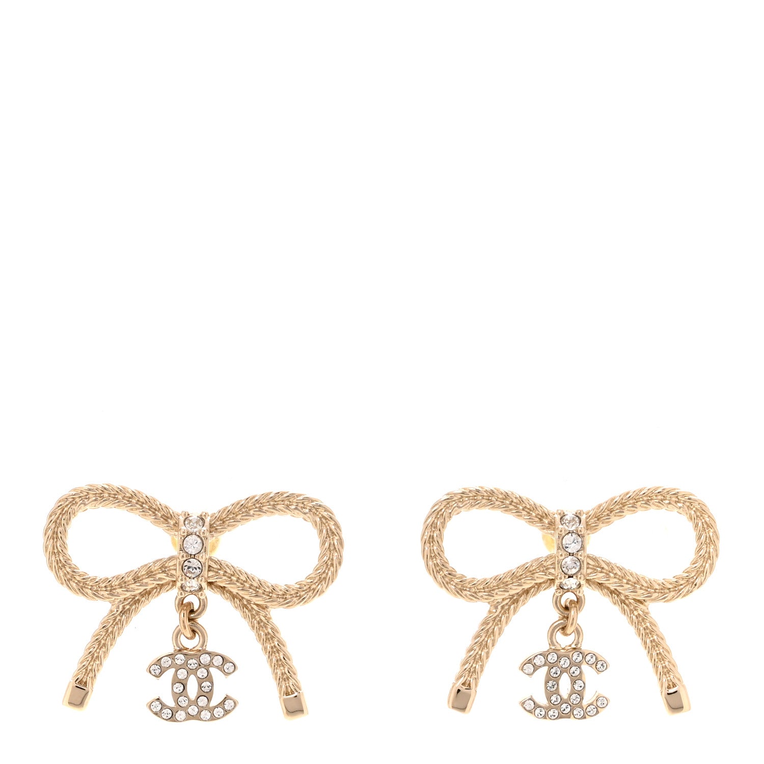Chanel Crystal CC Bow Drop Earrings Gold 1 of 5