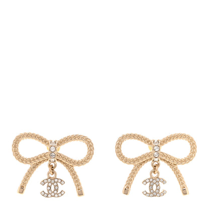 Chanel Crystal CC Bow Drop Earrings Gold 1 of 5