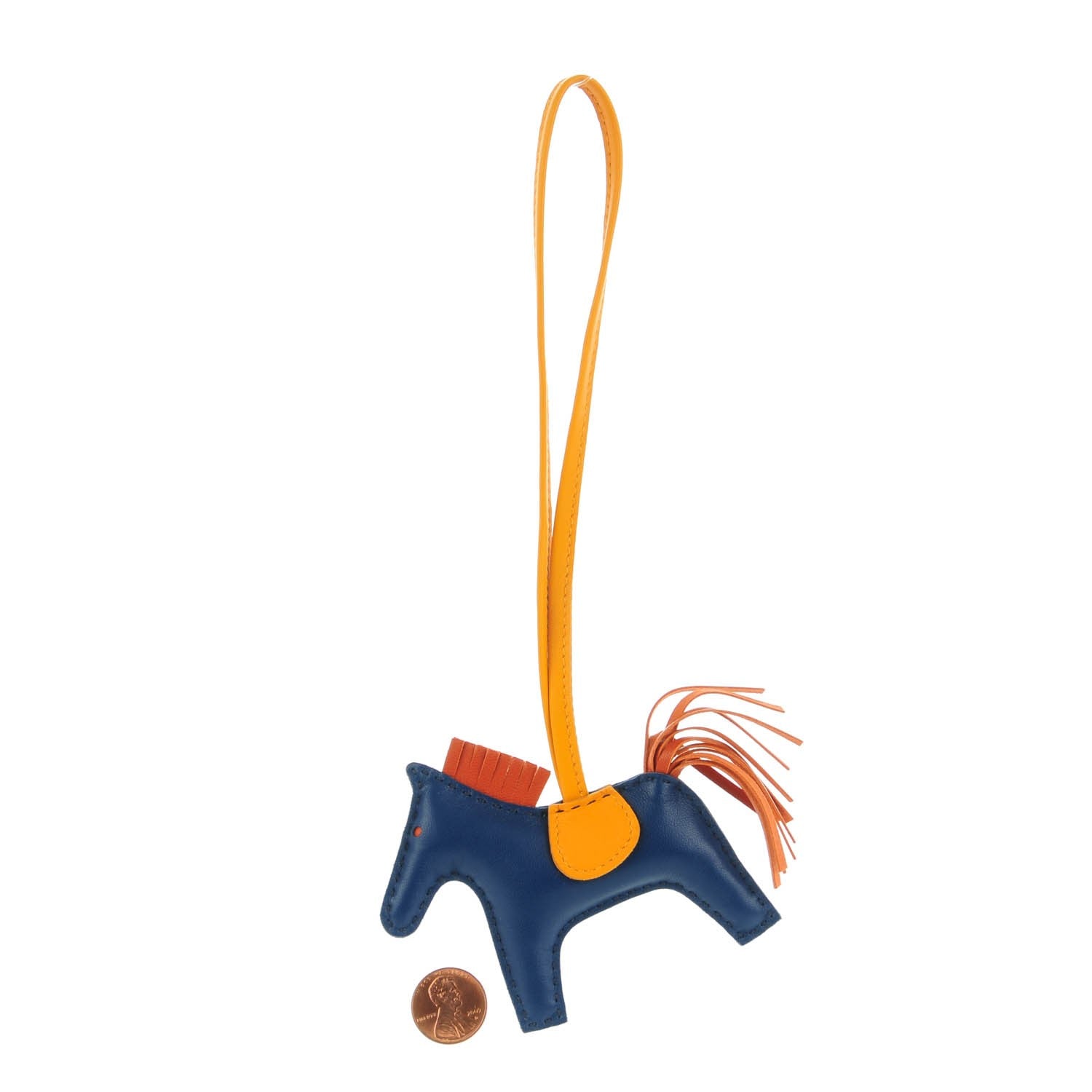 Hermes Milo Lambskin Grigri Rodeo Horse Bag Charm PM Bleu de Malte Cornaline Jaune D'Or 3 of 5