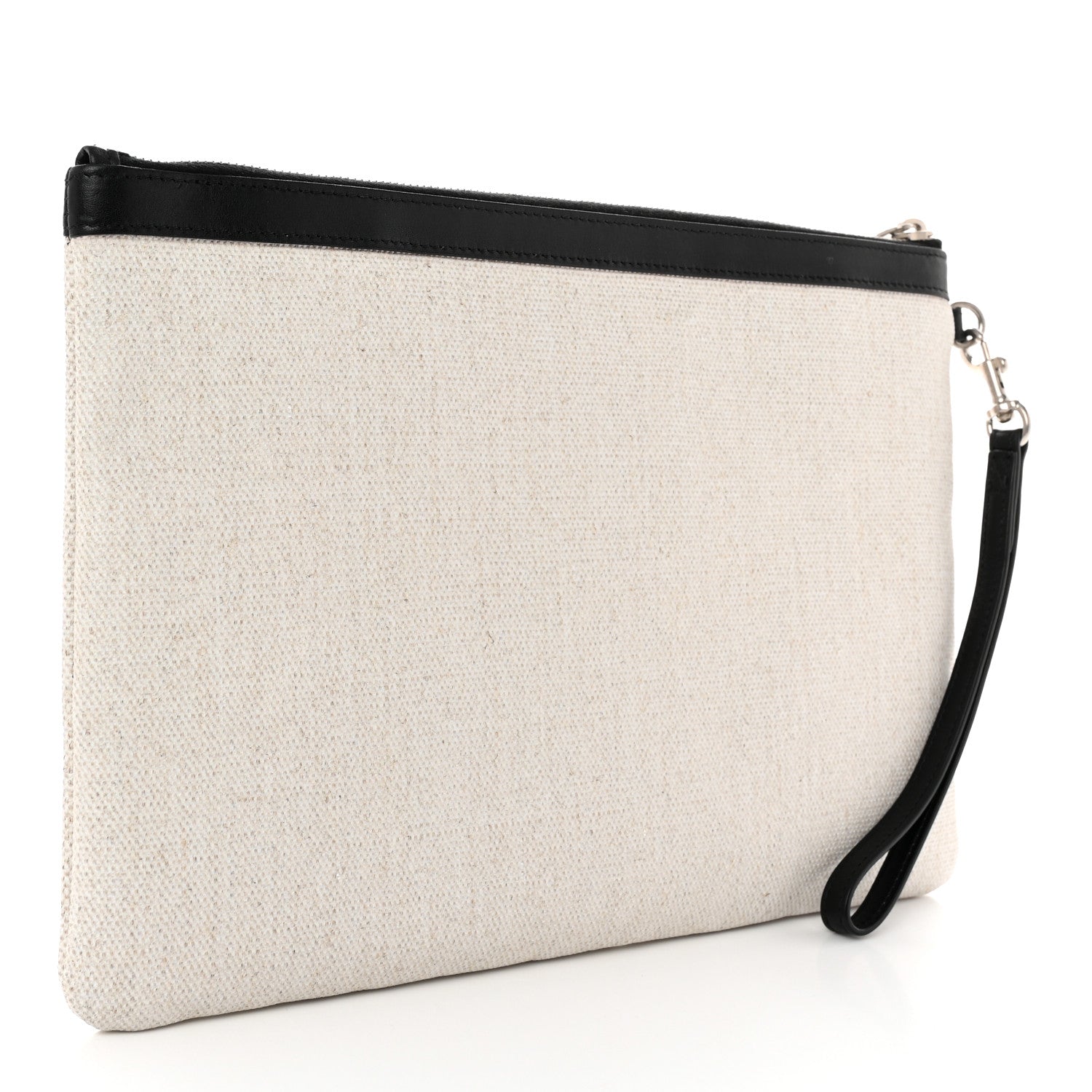 Saint Laurent Linen Canvas Rive Gouche Zipped Pouch Optic White 3 of 10