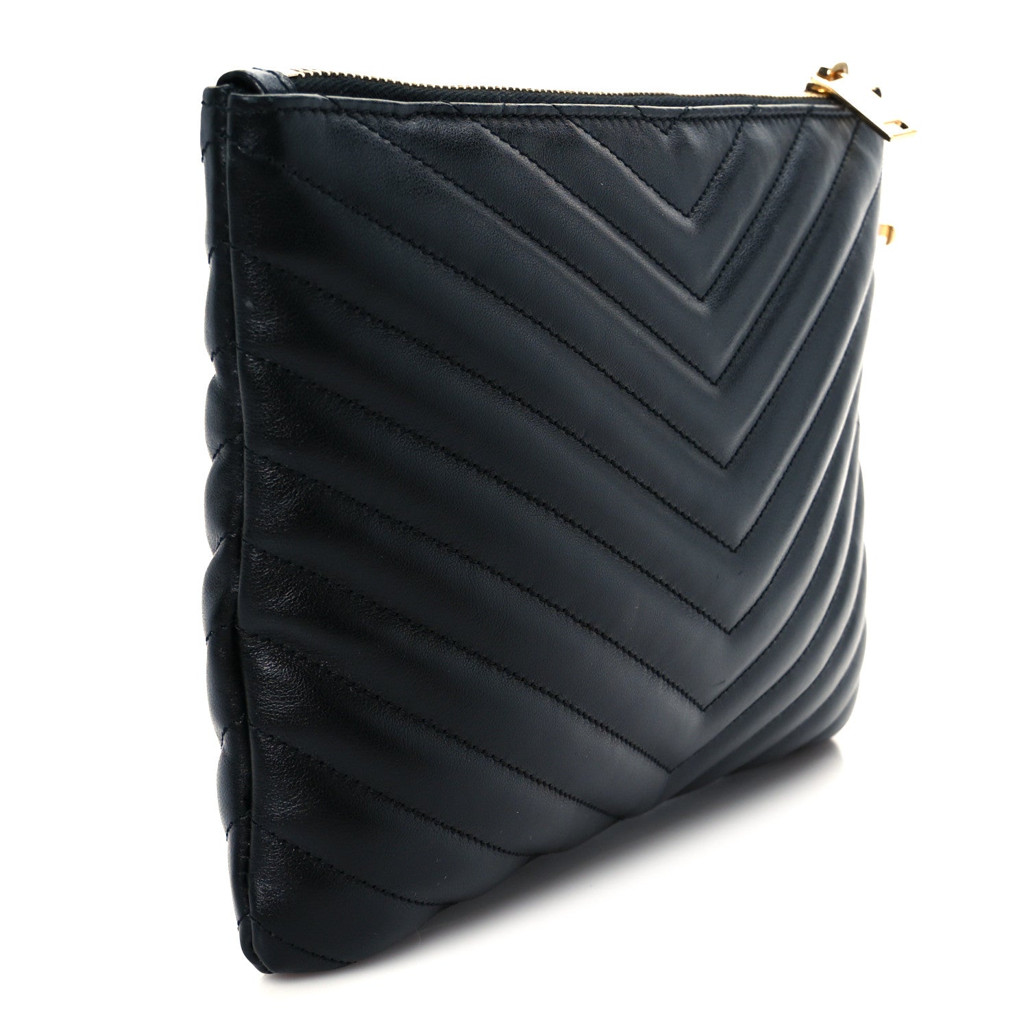 Saint Laurent Calfskin Matelasse Chevron Monogram A5 Wristlet Black 5 of 16